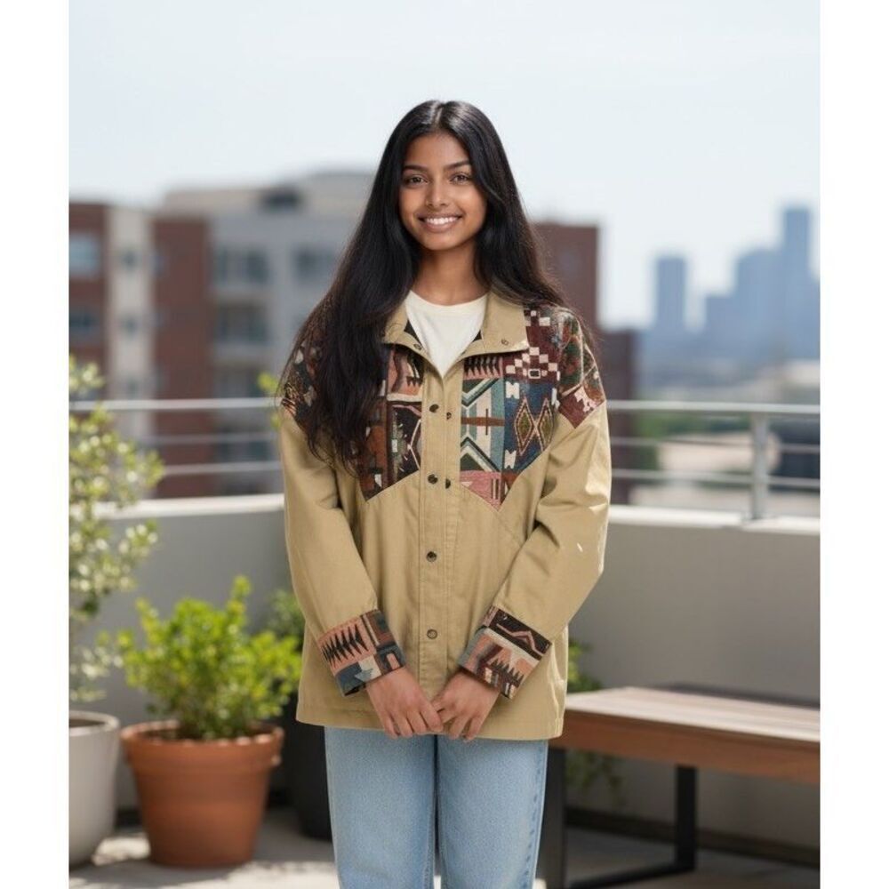 Vintage David James Aztec Tapestry‎ Western Ranch Chore Coat Jacket small